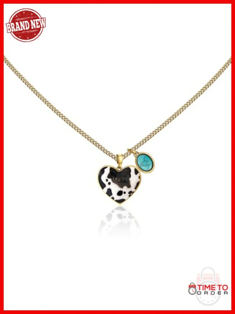 Western Heart Turquoise Pendant Necklace, Gold Plated, Lobster Clasp